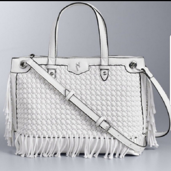Vera Wang Handbags - Vera Wang White Boswell Basketweave Satchel Crossbody